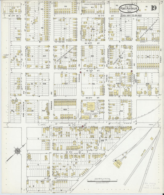 Sanborn Fire Insurance Map from Port Arthur, Jefferson County, Texas (1918), Sheet #0019 - Historic Sanborn Fire Insurance Map Print, vintage old map wall art, antique decor, genealogy gift, Texas Texas map