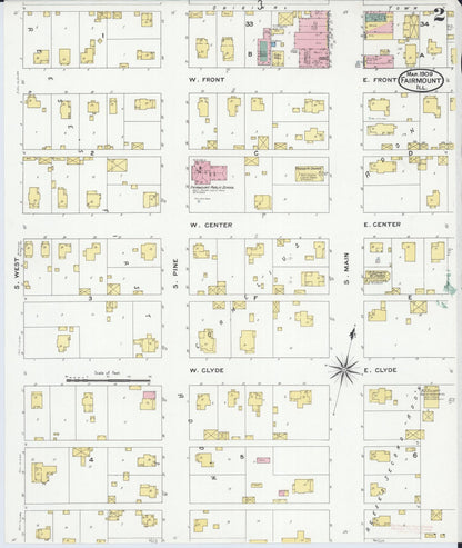 Sanborn Fire Insurance Map from Fairmount, Vermilion County, Illinois (1909), Sheet #0002 - Historic Sanborn Fire Insurance Map Print, vintage old map wall art, antique decor, genealogy gift, Illinois Illinois map