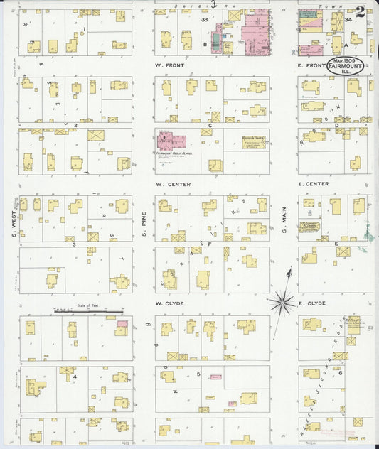 Sanborn Fire Insurance Map from Fairmount, Vermilion County, Illinois (1909), Sheet #0002 - Historic Sanborn Fire Insurance Map Print, vintage old map wall art, antique decor, genealogy gift, Illinois Illinois map