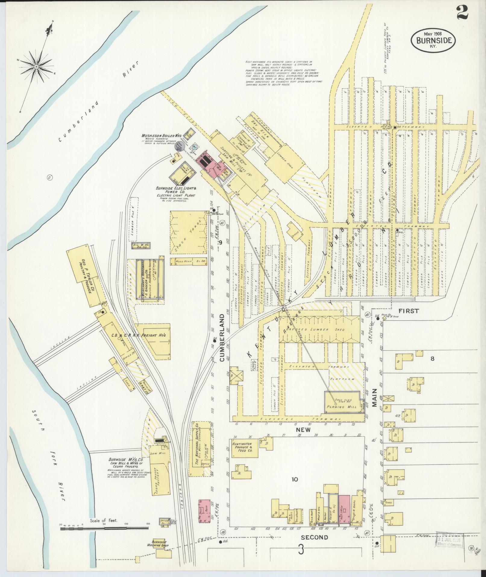Sanborn Fire Insurance Map from Burnside, Pulaski County, Kentucky (1908), Sheet #0002 - Complete Map Set gallery image, historic Sanborn map, vintage wall art, Kentucky Kentucky