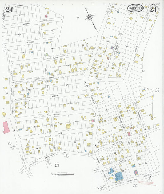 Sanborn Fire Insurance Map from Fairfield, Fairfield County, Connecticut (1930), Sheet #0024 - Historic Sanborn Fire Insurance Map Print, vintage old map wall art, antique decor, genealogy gift, Connecticut Connecticut map
