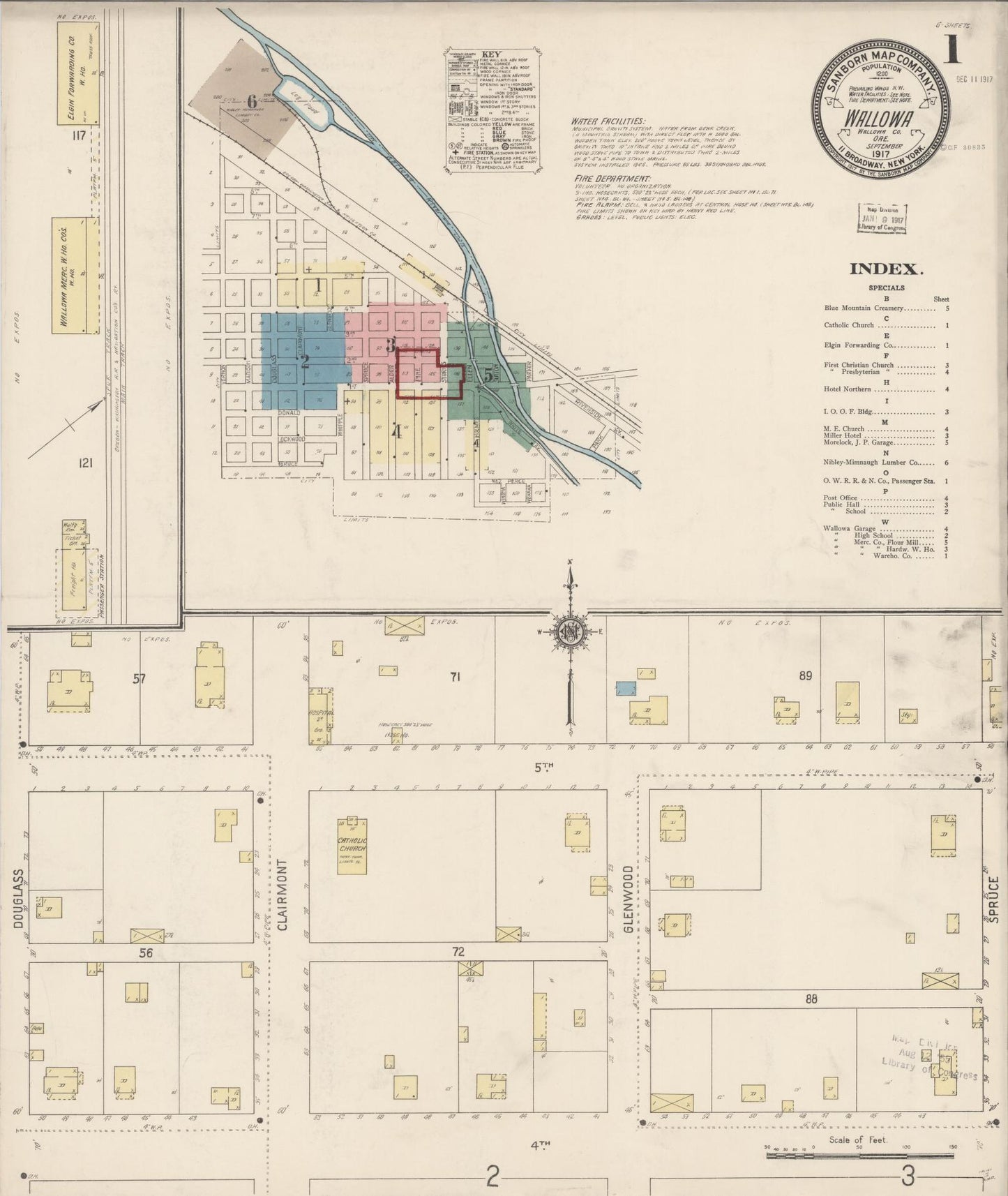 Sanborn Fire Insurance Map from Wallowa, Wallowa County, Oregon (1917), Sheet #0001 - Complete Map Set gallery image, historic Sanborn map, vintage wall art, Oregon Oregon