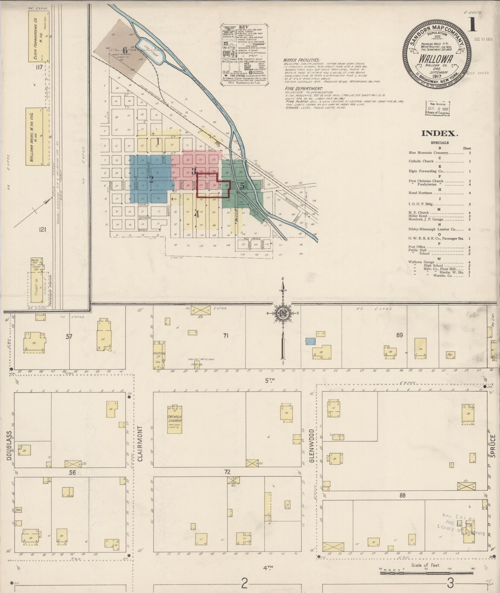 Sanborn Fire Insurance Map from Wallowa, Wallowa County, Oregon (1917), Sheet #0001 - Complete Map Set gallery image, historic Sanborn map, vintage wall art, Oregon Oregon