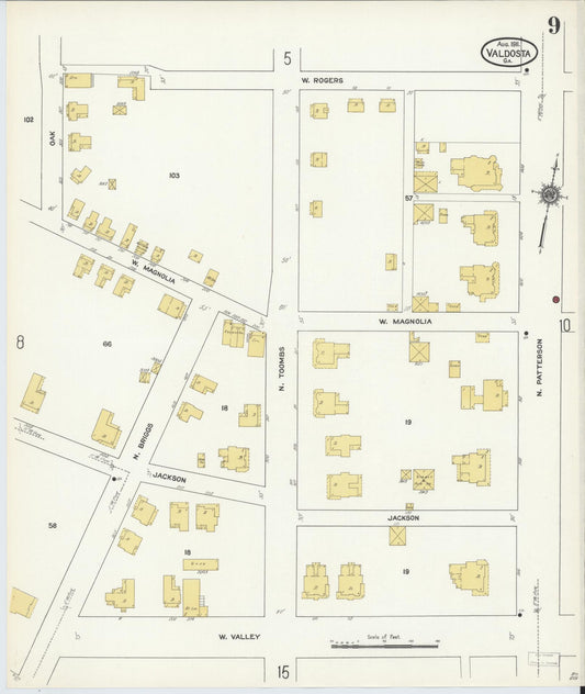 Sanborn Fire Insurance Map from Valdosta, Lowndes County, Georgia (1911), Sheet #0009 - Historic Sanborn Fire Insurance Map Print, vintage old map wall art, antique decor, genealogy gift, Georgia Georgia map