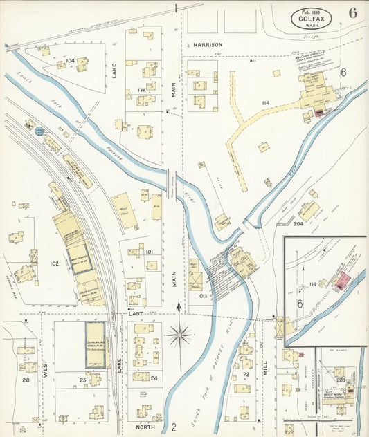 Sanborn Fire Insurance Map from Colfax, Whitman County, Washington (1899), Sheet #0006 - Historic Sanborn Fire Insurance Map Print, vintage old map wall art, antique decor, genealogy gift, Washington Washington map