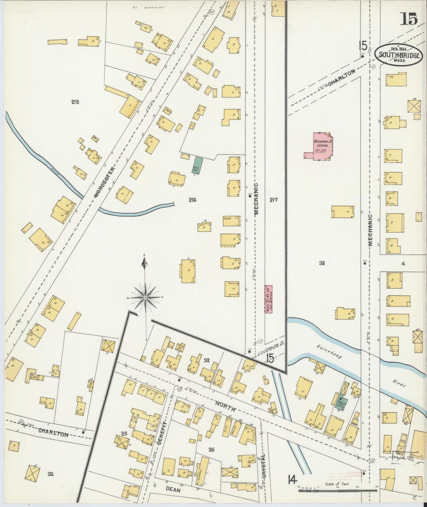 Sanborn Fire Insurance Map from Southbridge, Worcester County, Massachusetts (1904), Sheet #0015 - Historic Sanborn Fire Insurance Map Print, vintage old map wall art, antique decor, genealogy gift, Massachusetts Massachusetts map