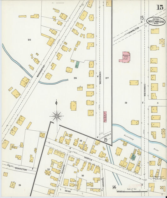 Sanborn Fire Insurance Map from Southbridge, Worcester County, Massachusetts (1904), Sheet #0015 - Historic Sanborn Fire Insurance Map Print, vintage old map wall art, antique decor, genealogy gift, Massachusetts Massachusetts map
