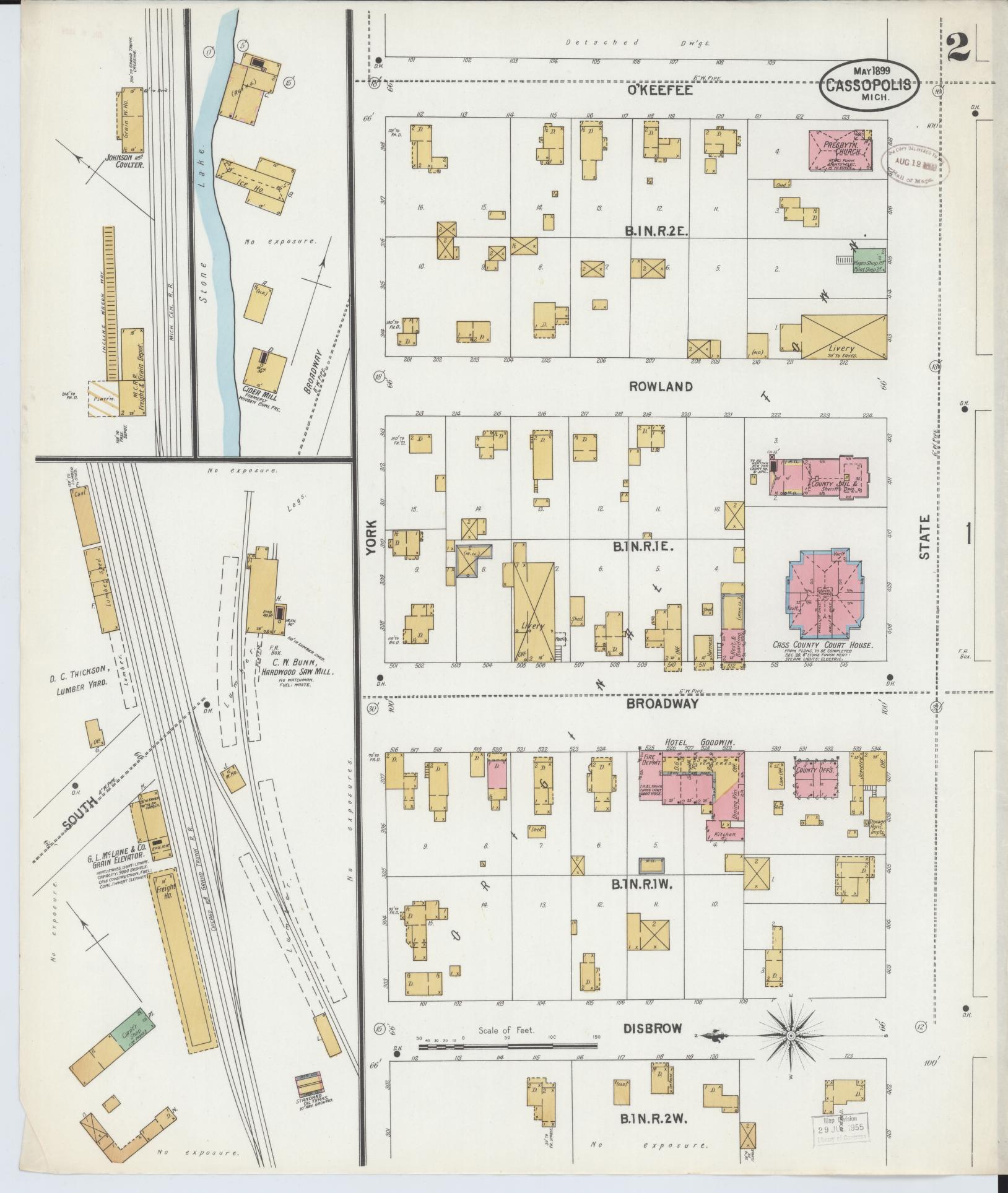 Sanborn Fire Insurance Map from Cassopolis, Cass County, Michigan (1899), Sheet #0002 - Historic Sanborn Fire Insurance Map Print, vintage old map wall art, antique decor, genealogy gift, Michigan Michigan map