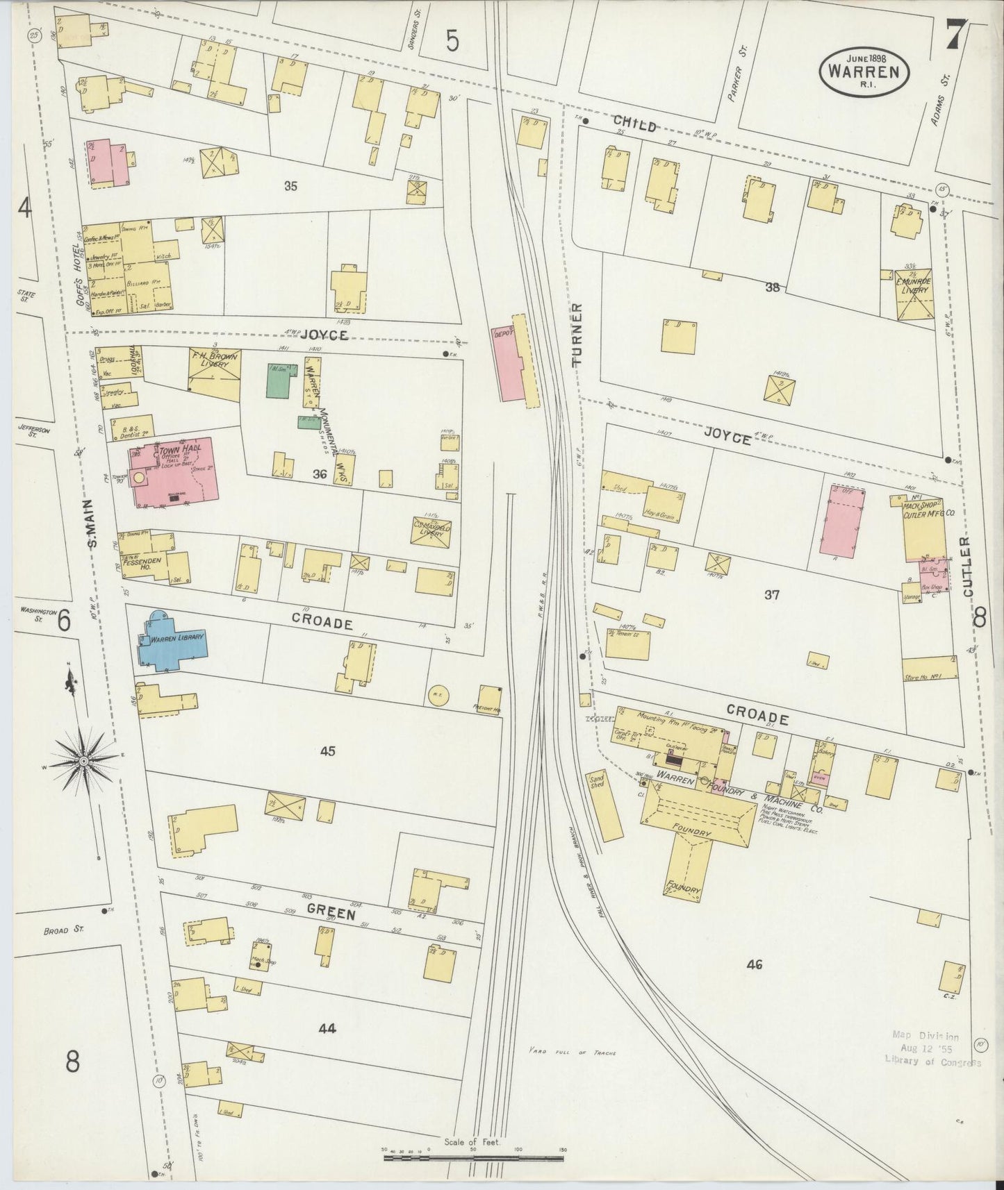 Sanborn Fire Insurance Map from Warren, Bristol County, Rhode Island (1898), Sheet #0007 - Complete Map Set gallery image, historic Sanborn map, vintage wall art, Rhode Island Rhode Island