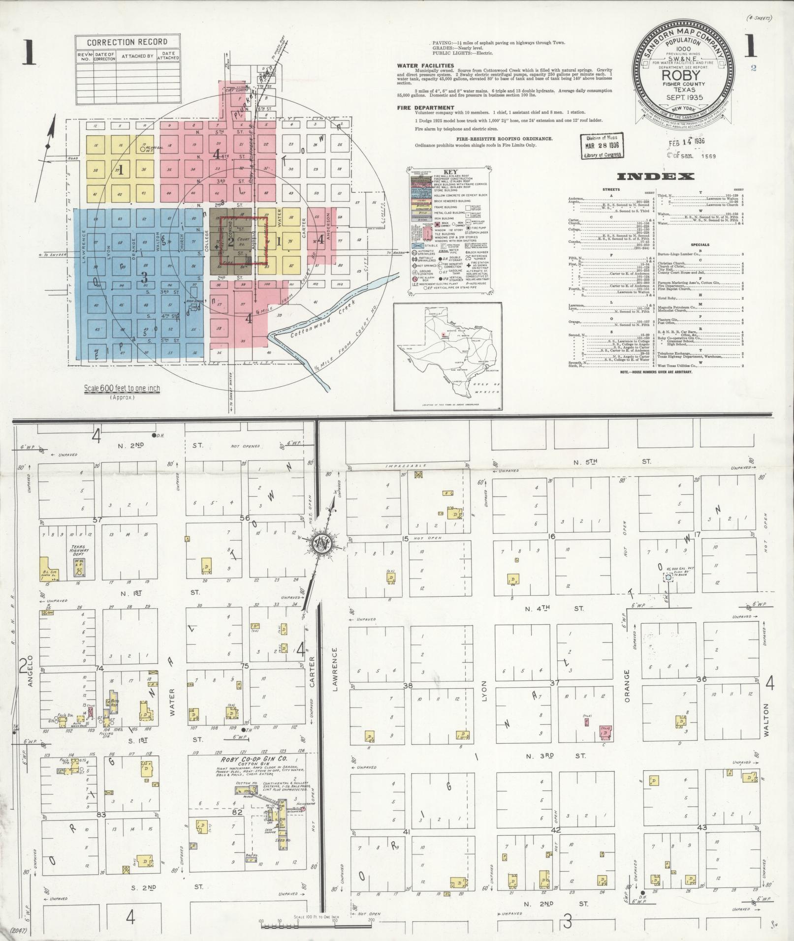 Sanborn Fire Insurance Map from Roby, Fisher County, Texas. (1935) – Historic Sanborn Fire Insurance Map Print
