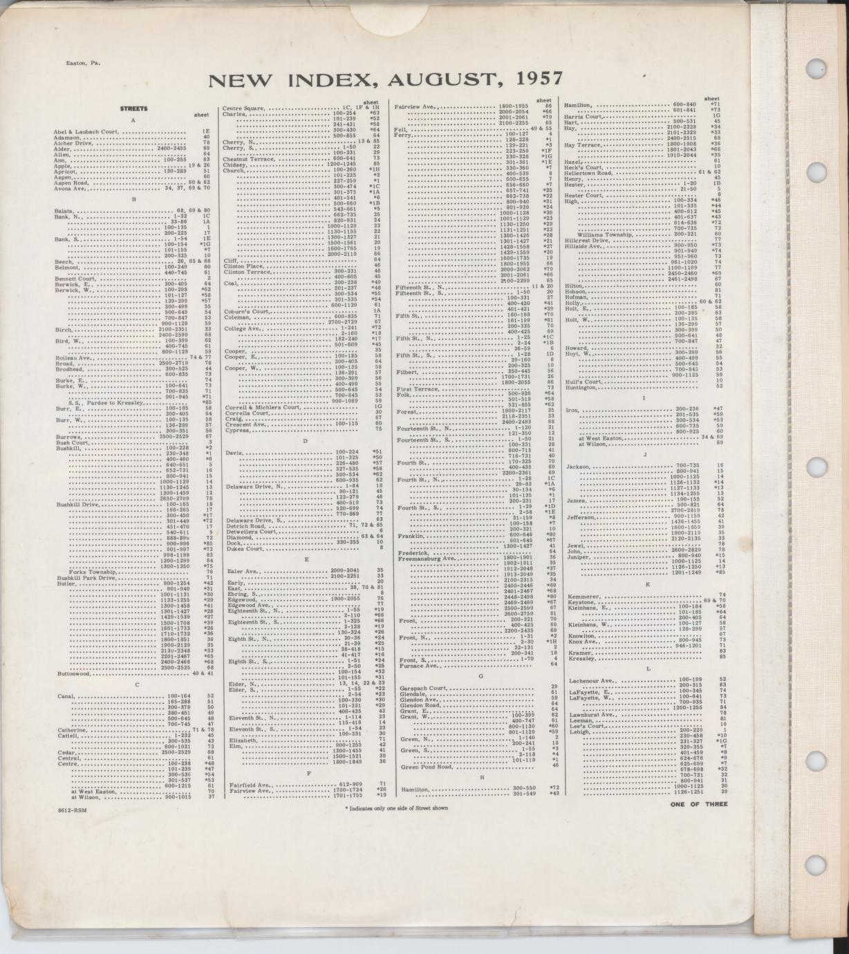 Sanborn Fire Insurance Map from Easton, Northampton County, Pennsylvania (1963), Sheet #0001 - Historic Sanborn Fire Insurance Map Print, vintage old map wall art, antique decor, genealogy gift, Pennsylvania Pennsylvania map