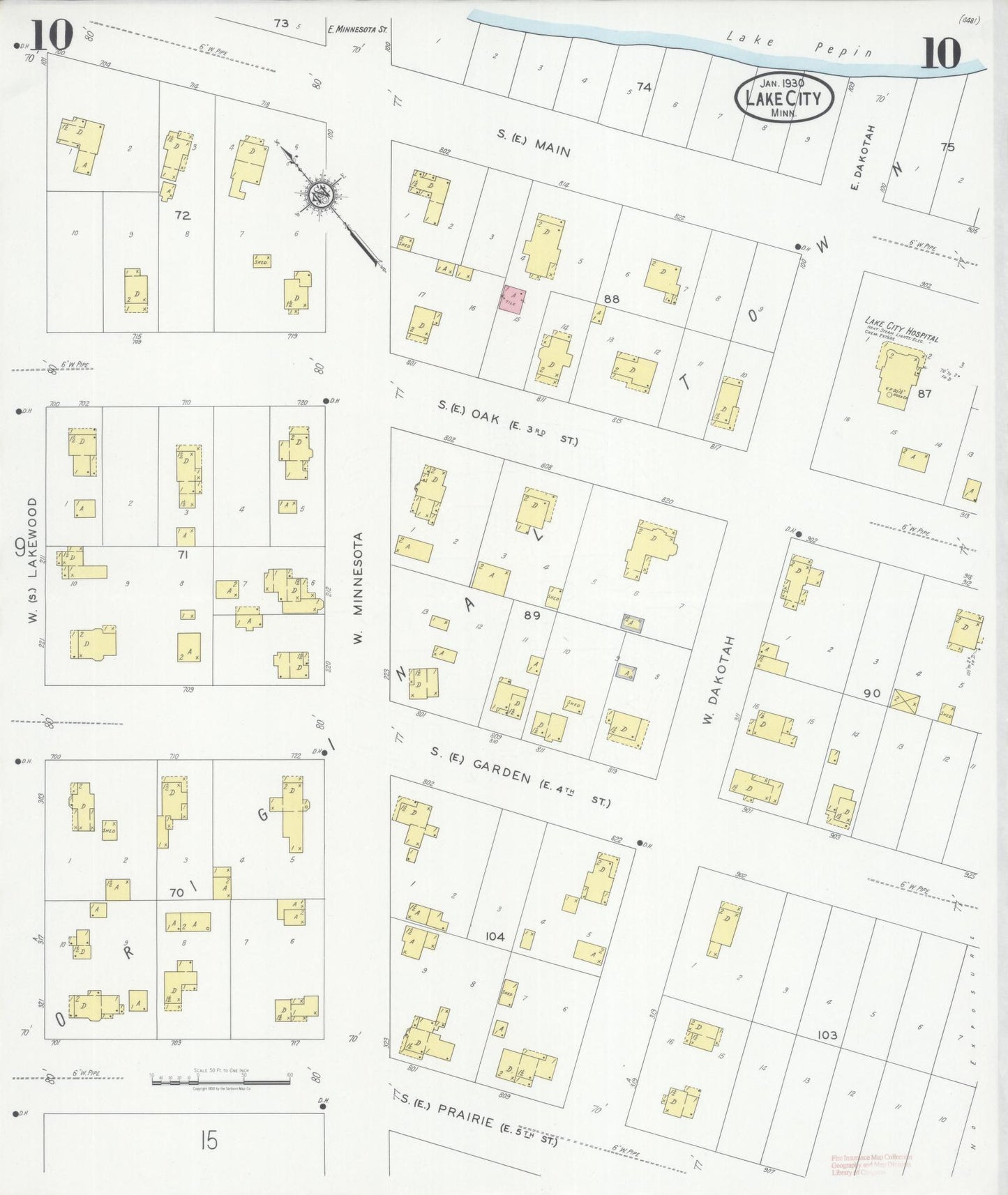 Sanborn Fire Insurance Map from Lake City, Wabasha County, Minnesota (1930), Sheet #0010 - Historic Sanborn Fire Insurance Map Print, vintage old map wall art, antique decor, genealogy gift, Minnesota Minnesota map