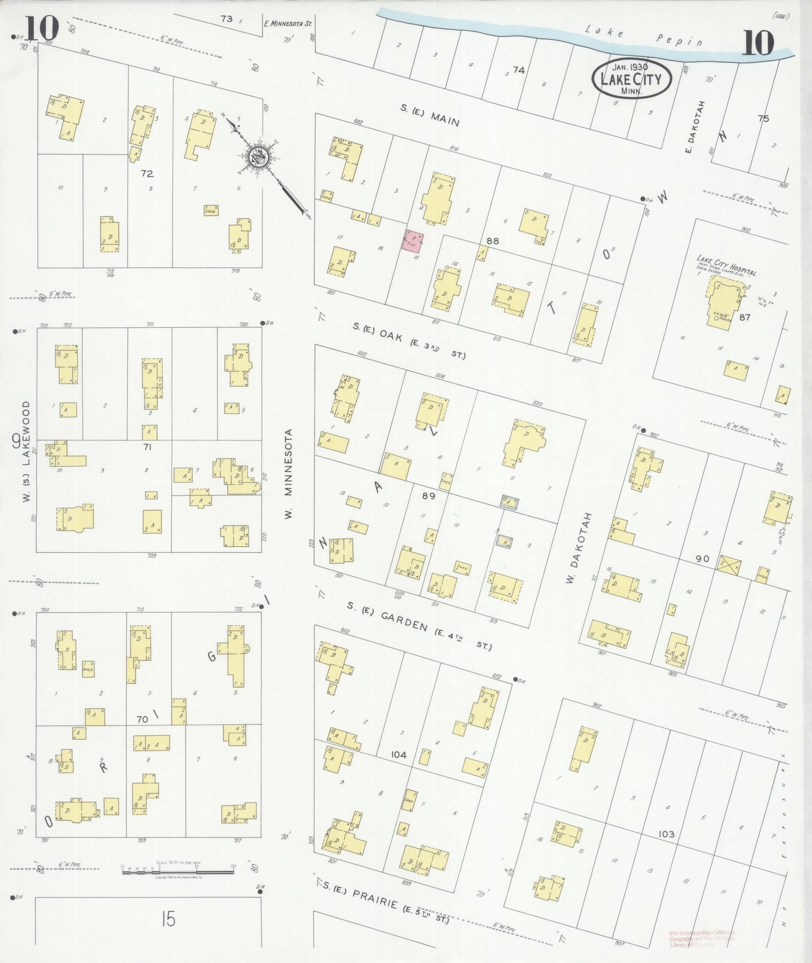 Sanborn Fire Insurance Map from Lake City, Wabasha County, Minnesota (1930), Sheet #0010 - Historic Sanborn Fire Insurance Map Print, vintage old map wall art, antique decor, genealogy gift, Minnesota Minnesota map