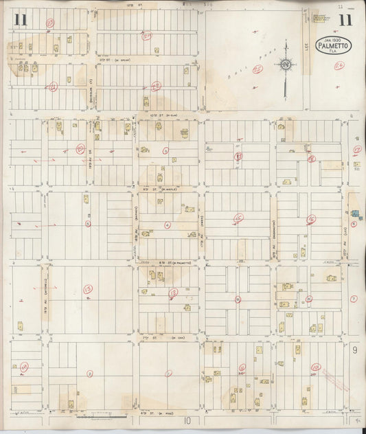 Sanborn Fire Insurance Map from Palmetto, Manatee County, Florida (1944), Sheet #0011 - Historic Sanborn Fire Insurance Map Print, vintage old map wall art, antique decor, genealogy gift, Florida Florida map