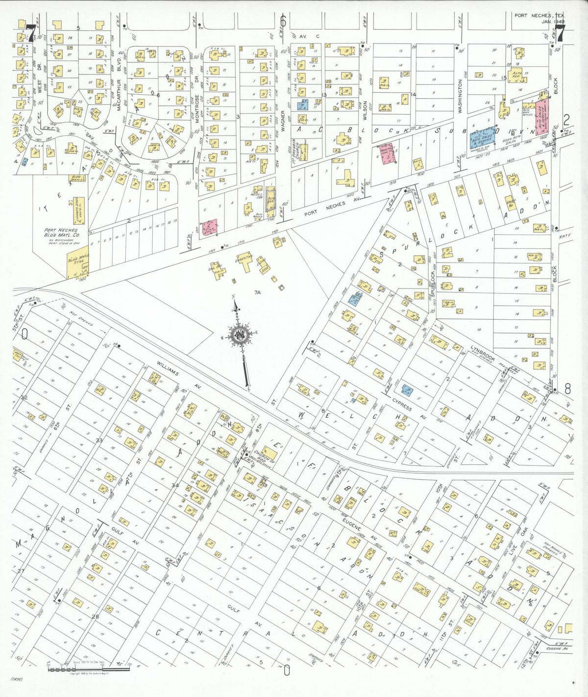 Sanborn Fire Insurance Map from Port Neches, Jefferson County, Texas (1949), Sheet #0007 - Complete Map Set gallery image, historic Sanborn map, vintage wall art, Texas Texas