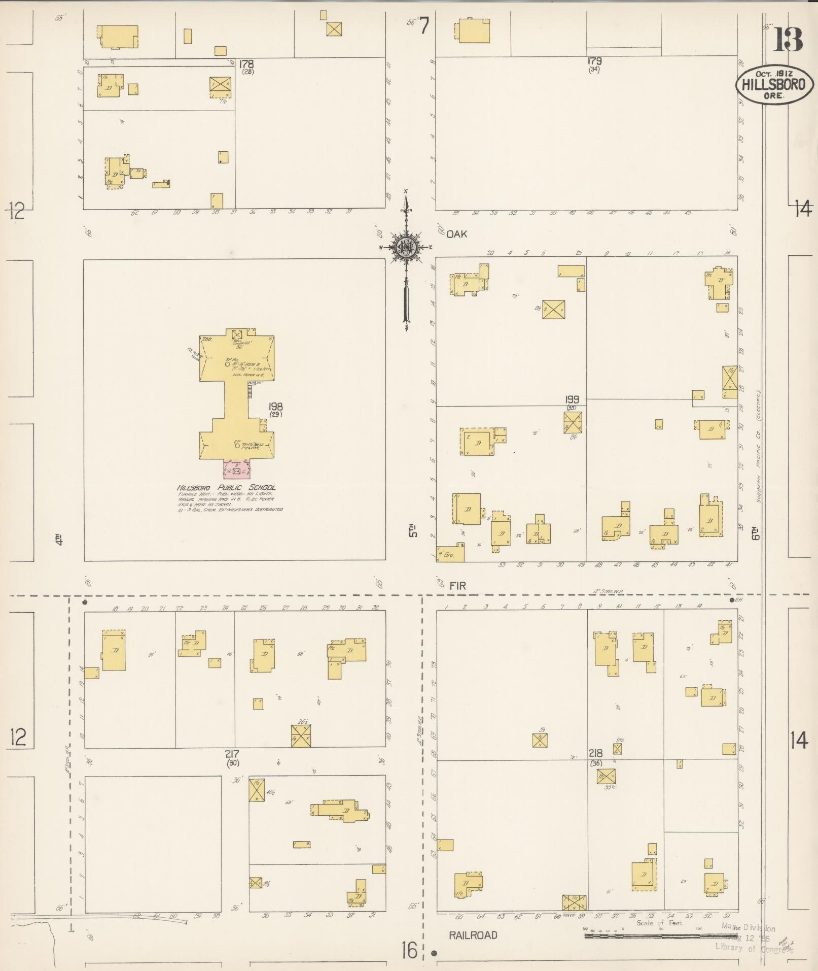 Sanborn Fire Insurance Map from Hillsboro, Washington County, Oregon (1912), Sheet #0013 - Historic Sanborn Fire Insurance Map Print, vintage old map wall art, antique decor, genealogy gift, Oregon Oregon map