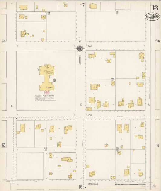 Sanborn Fire Insurance Map from Hillsboro, Washington County, Oregon (1912), Sheet #0013 - Historic Sanborn Fire Insurance Map Print, vintage old map wall art, antique decor, genealogy gift, Oregon Oregon map