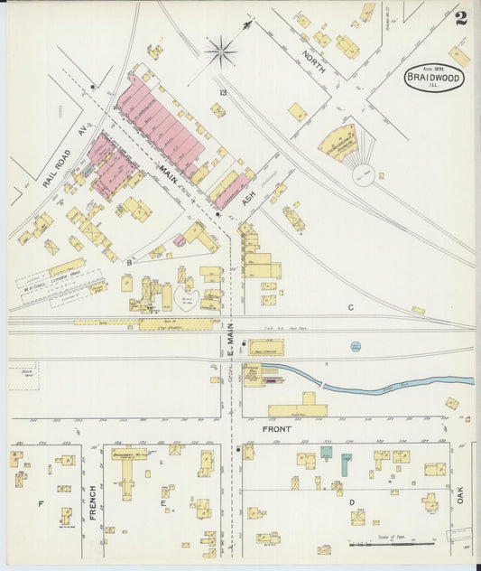 Sanborn Fire Insurance Map from Braidwood, Will County, Illinois (1892), Sheet #0002 - Historic Sanborn Fire Insurance Map Print, vintage old map wall art, antique decor, genealogy gift, Illinois Illinois map