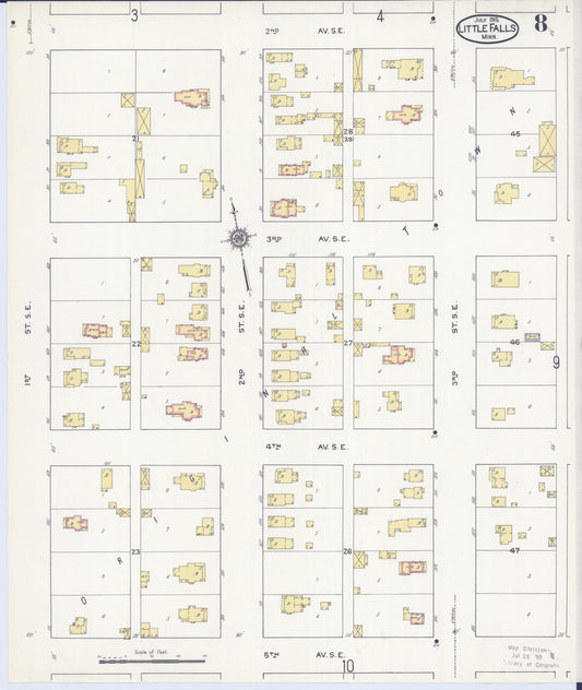 Sanborn Fire Insurance Map from Little Falls, Morrison County, Minnesota (1915), Sheet #0008 - Historic Sanborn Fire Insurance Map Print, vintage old map wall art, antique decor, genealogy gift, Minnesota Minnesota map