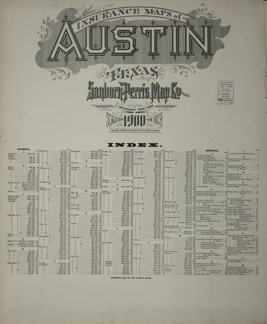 Sanborn Fire Insurance Map from Austin, Travis County, Texas (1900), Sheet #0001 - Historic Sanborn Fire Insurance Map Print, vintage old map wall art, antique decor, genealogy gift, Texas Texas map