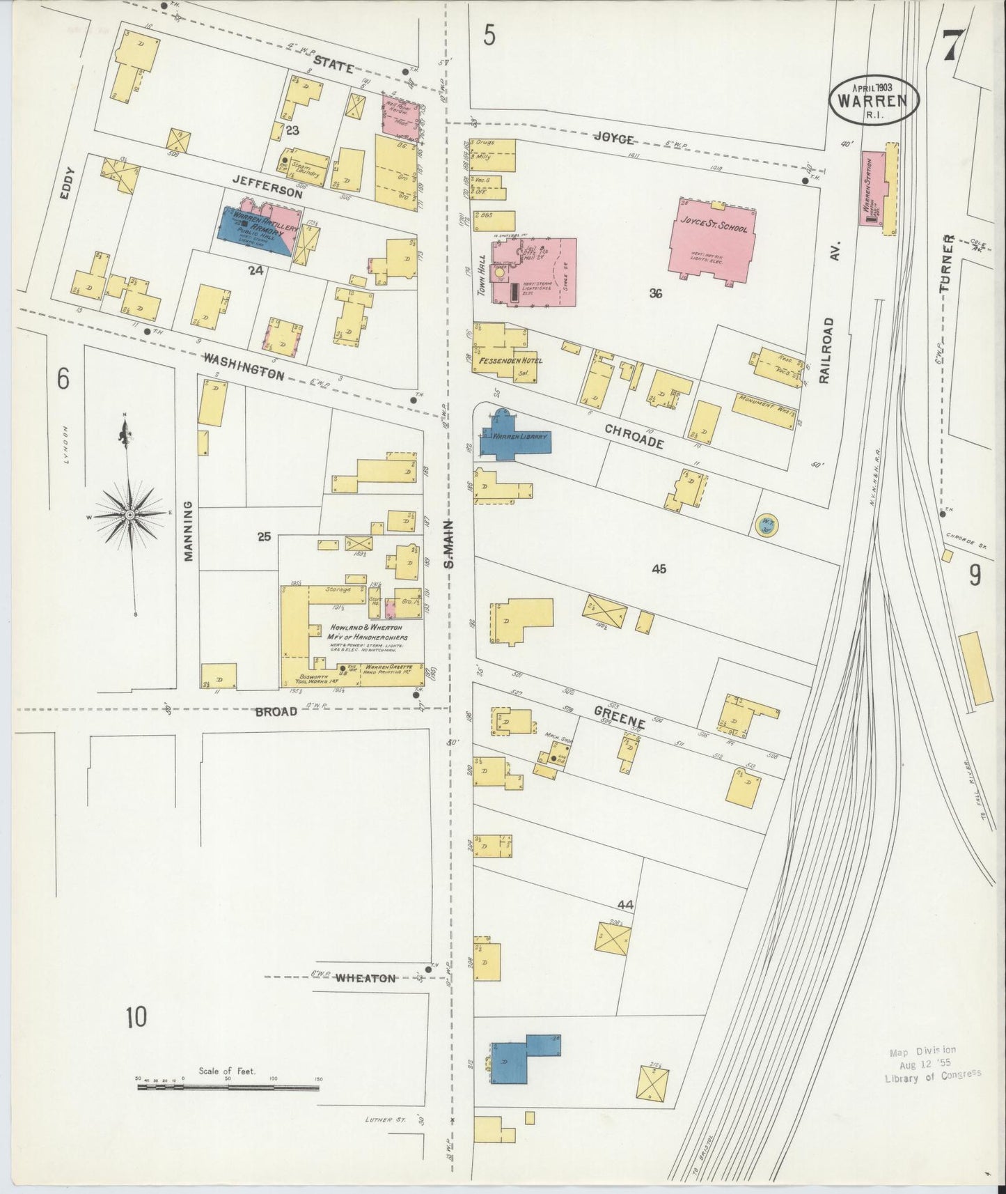 Sanborn Fire Insurance Map from Warren, Bristol County, Rhode Island (1903), Sheet #0007 - Complete Map Set gallery image, historic Sanborn map, vintage wall art, Rhode Island Rhode Island
