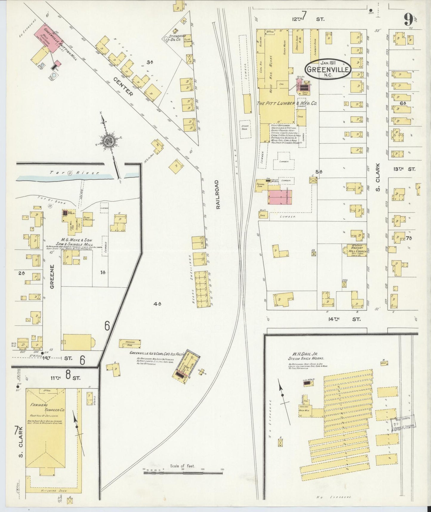 Sanborn Fire Insurance Map from Greenville, Pitt County, North Carolina (1911), Sheet #0009 - Historic Sanborn Fire Insurance Map Print, vintage old map wall art, antique decor, genealogy gift, North Carolina North Carolina map