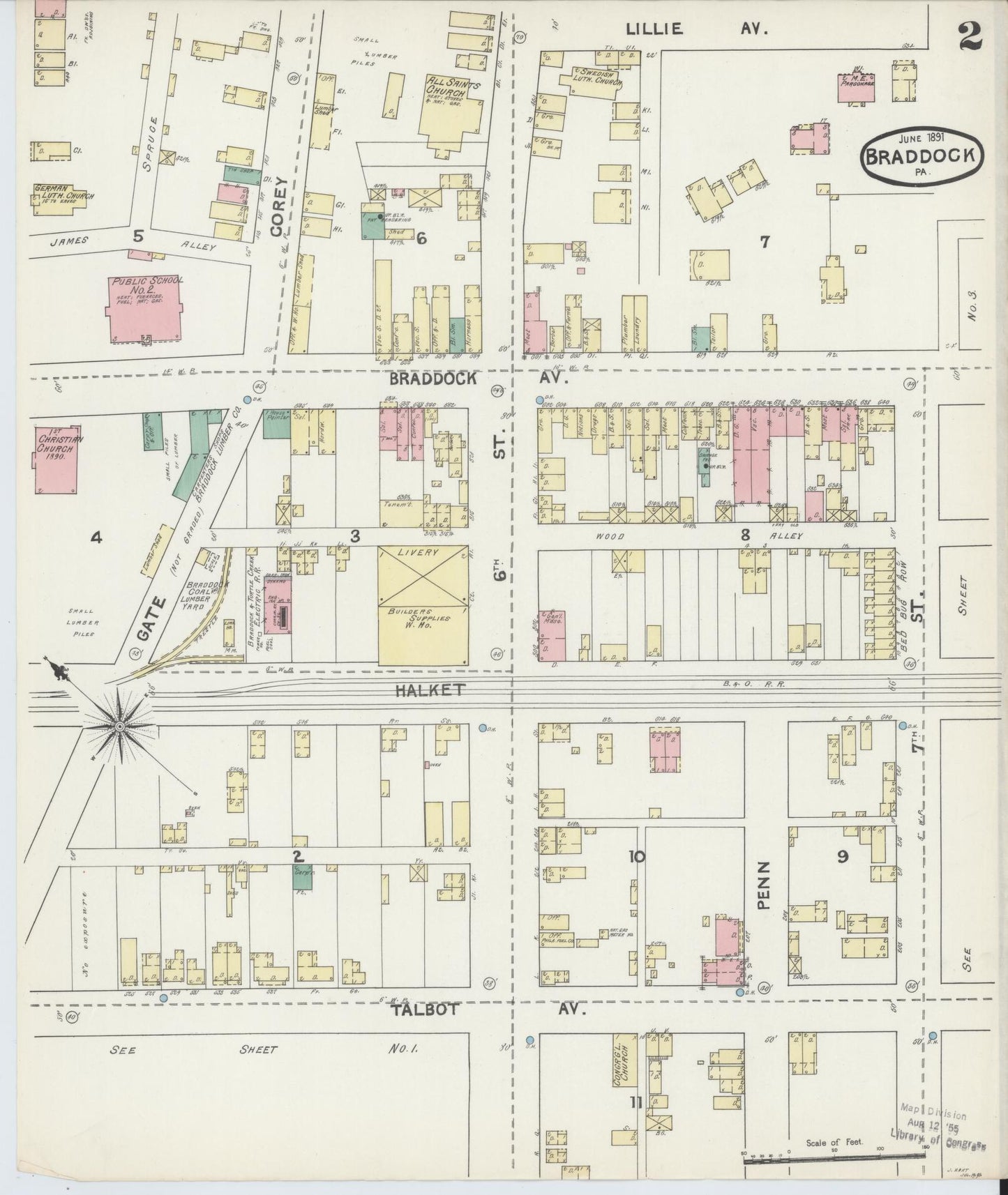 Sanborn Fire Insurance Map from Braddock, Allegheny County, Pennsylvania (1891), Sheet #0002 - Complete Map Set gallery image, historic Sanborn map, vintage wall art, Pennsylvania Pennsylvania