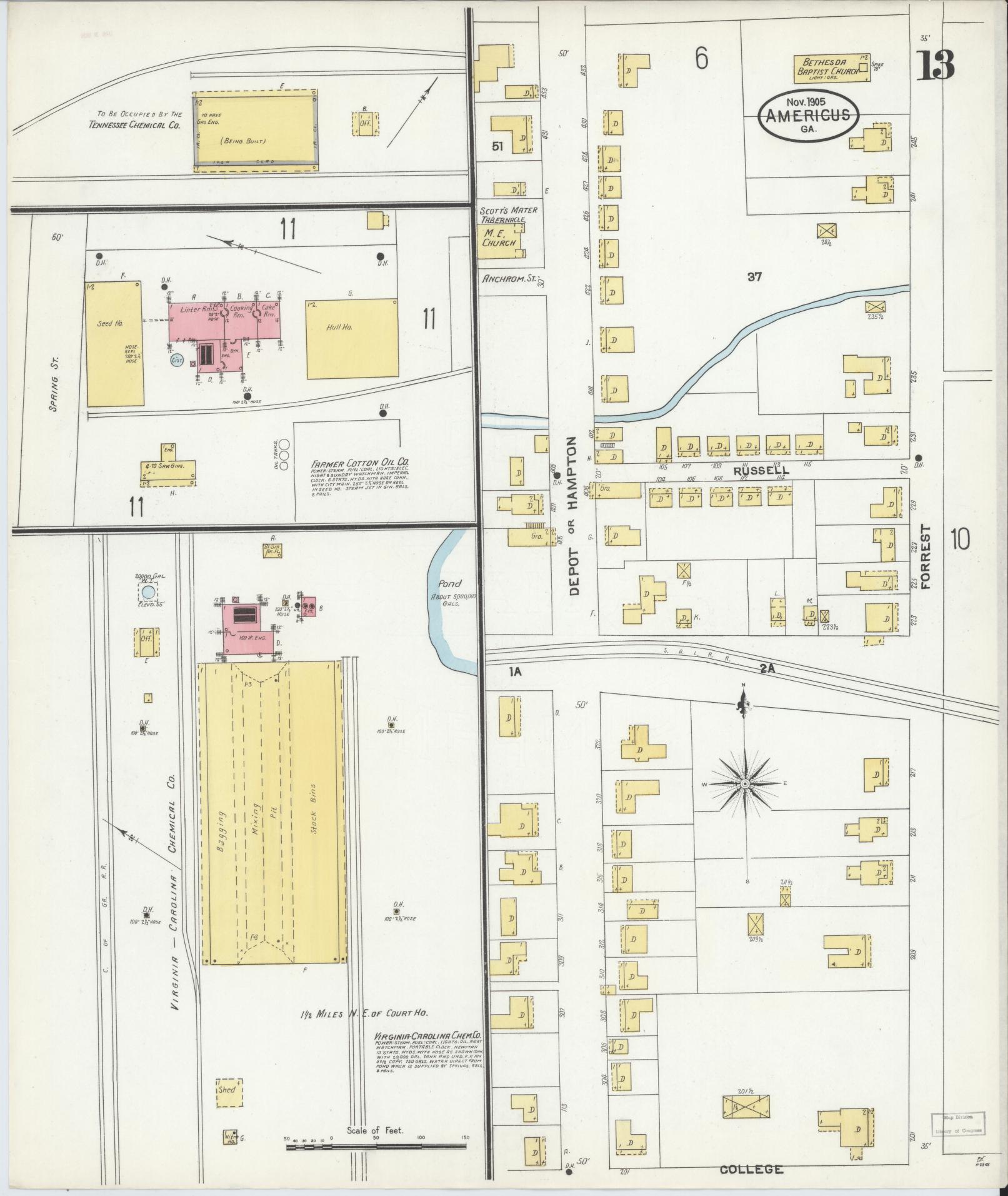 Sanborn Fire Insurance Map from Americus, Sumter County, Georgia (1905), Sheet #0013 - Historic Sanborn Fire Insurance Map Print, vintage old map wall art, antique decor, genealogy gift, Georgia Georgia map
