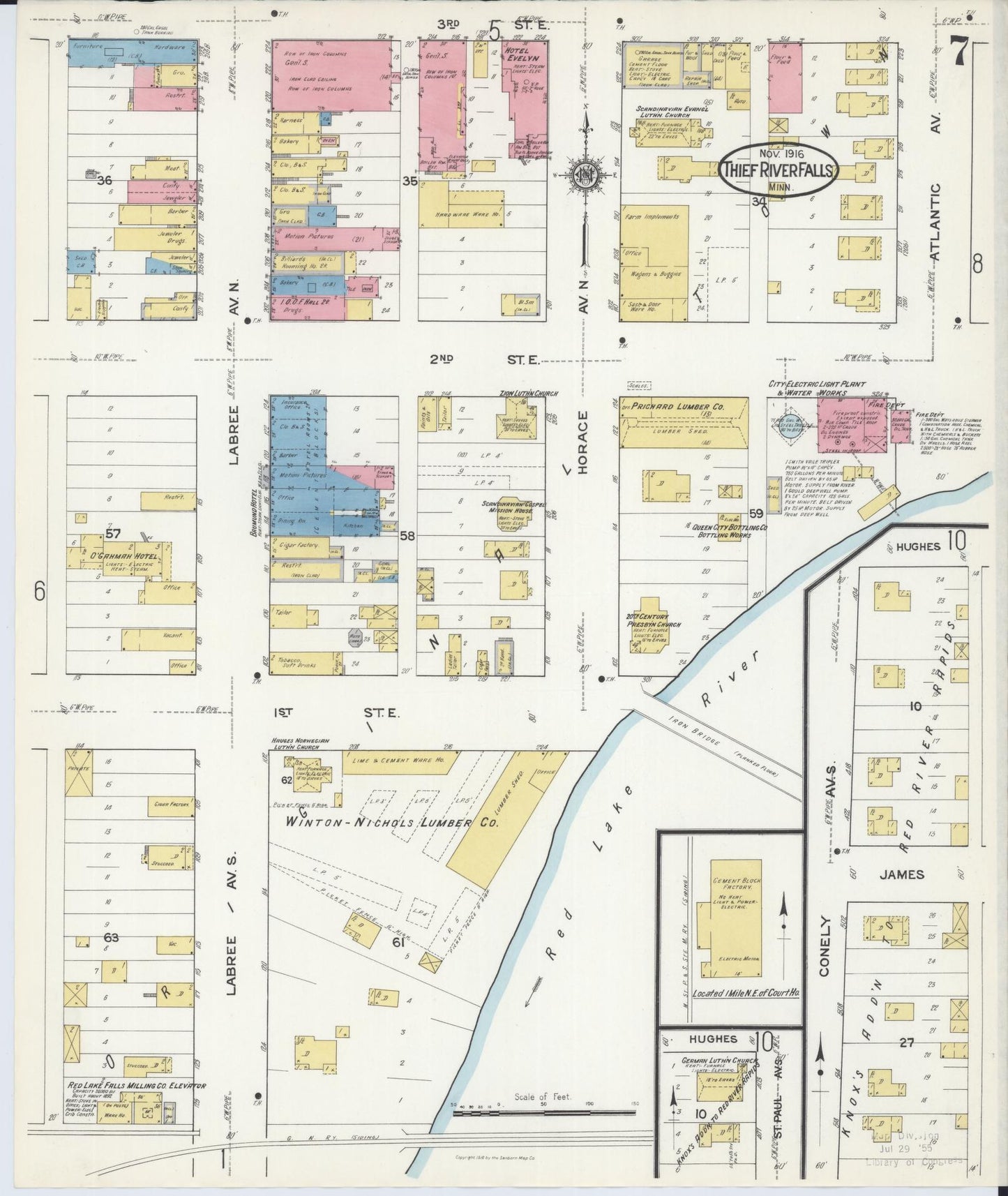 Sanborn Fire Insurance Map from Thief River Falls, Pennington County, Minnesota (1916), Sheet #0007 - Complete Map Set gallery image, historic Sanborn map, vintage wall art, Minnesota Minnesota