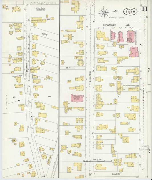 Sanborn Fire Insurance Map from Bath, Steuben County, New York (1904), Sheet #0011 - Historic Sanborn Fire Insurance Map Print, vintage old map wall art, antique decor, genealogy gift, New York New York map
