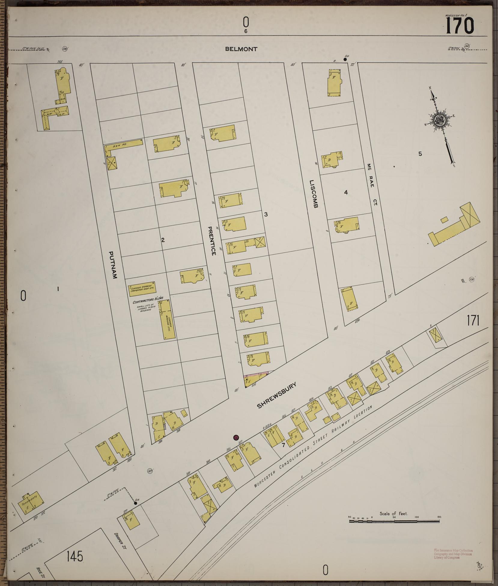 Sanborn Fire Insurance Map from Worcester, Worcester County, Massachusetts (1910), Sheet #0170 - Complete Map Set gallery image, historic Sanborn map, vintage wall art, Massachusetts Massachusetts