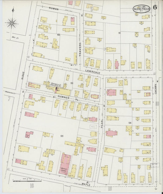 Sanborn Fire Insurance Map from Glens Falls, Warren County, New York (1895), Sheet #0006 - Historic Sanborn Fire Insurance Map Print, vintage old map wall art, antique decor, genealogy gift, New York New York map