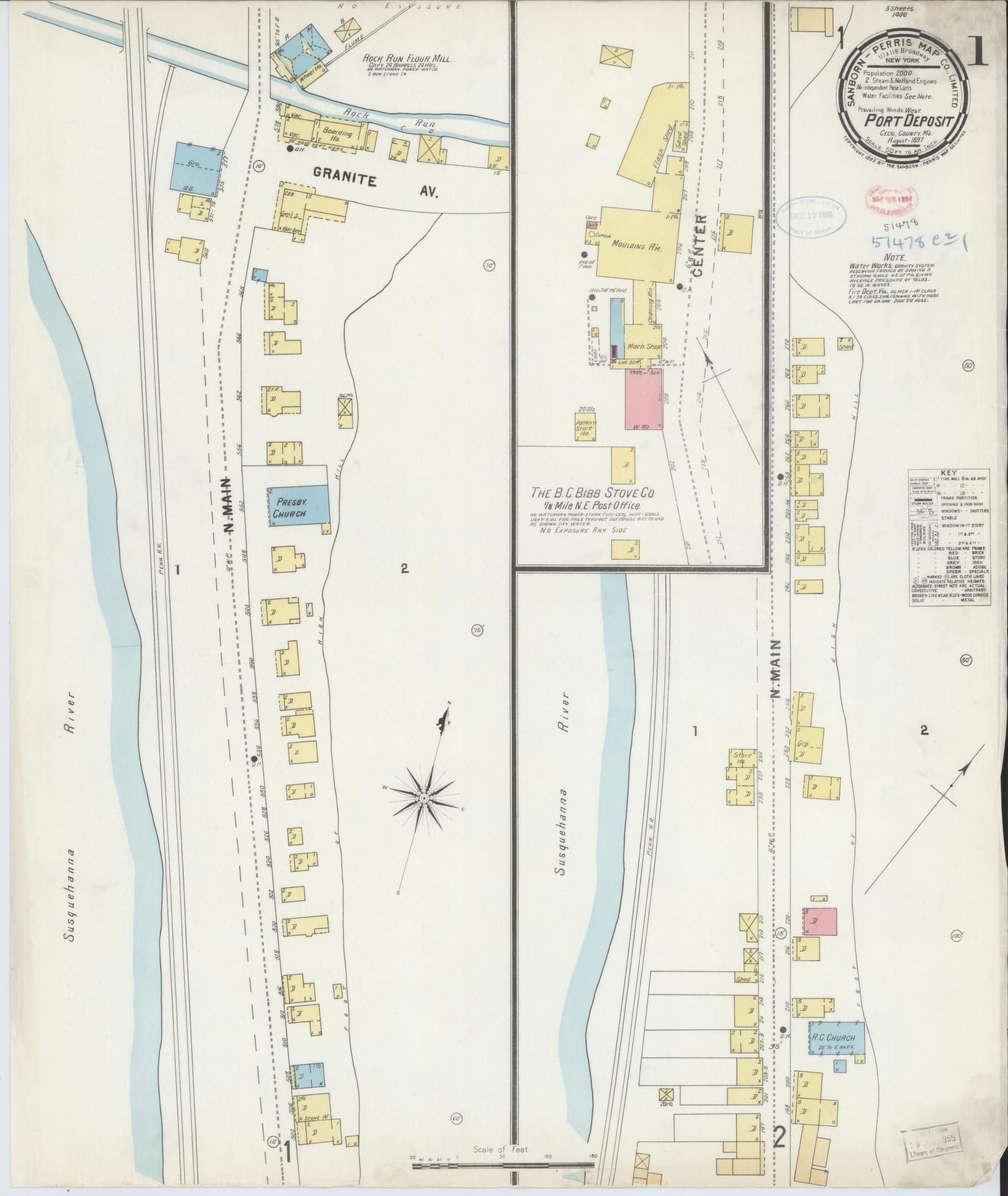 Sanborn Fire Insurance Map from Port Deposit, Cecil County, Maryland (1897), Sheet #0001 - Complete Map Set gallery image, historic Sanborn map, vintage wall art, Maryland Maryland