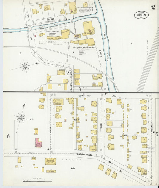 Sanborn Fire Insurance Map from Irwin, Westmoreland County, Pennsylvania (1899), Sheet #0002 - Historic Sanborn Fire Insurance Map Print, vintage old map wall art, antique decor, genealogy gift, Pennsylvania Pennsylvania map