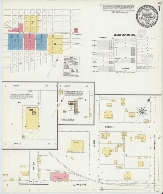 Sanborn Fire Insurance Map from La Grange, Fayette County, Texas (1906), Sheet #0001 - Historic Sanborn Fire Insurance Map Print, vintage old map wall art, antique decor, genealogy gift, Texas Texas map