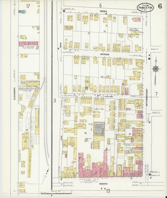 Sanborn Fire Insurance Map from Princeton, Mercer County, New Jersey (1911), Sheet #0006 - Historic Sanborn Fire Insurance Map Print, vintage old map wall art, antique decor, genealogy gift, New Jersey New Jersey map