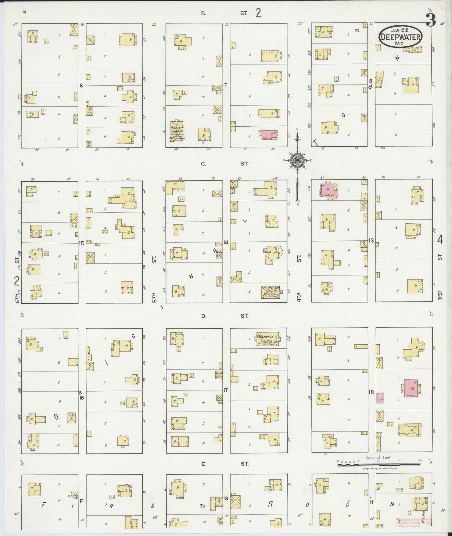 Sanborn Fire Insurance Map from Deepwater, Henry County, Missouri (1918), Sheet #0003 - Complete Map Set gallery image, historic Sanborn map, vintage wall art, Missouri Missouri