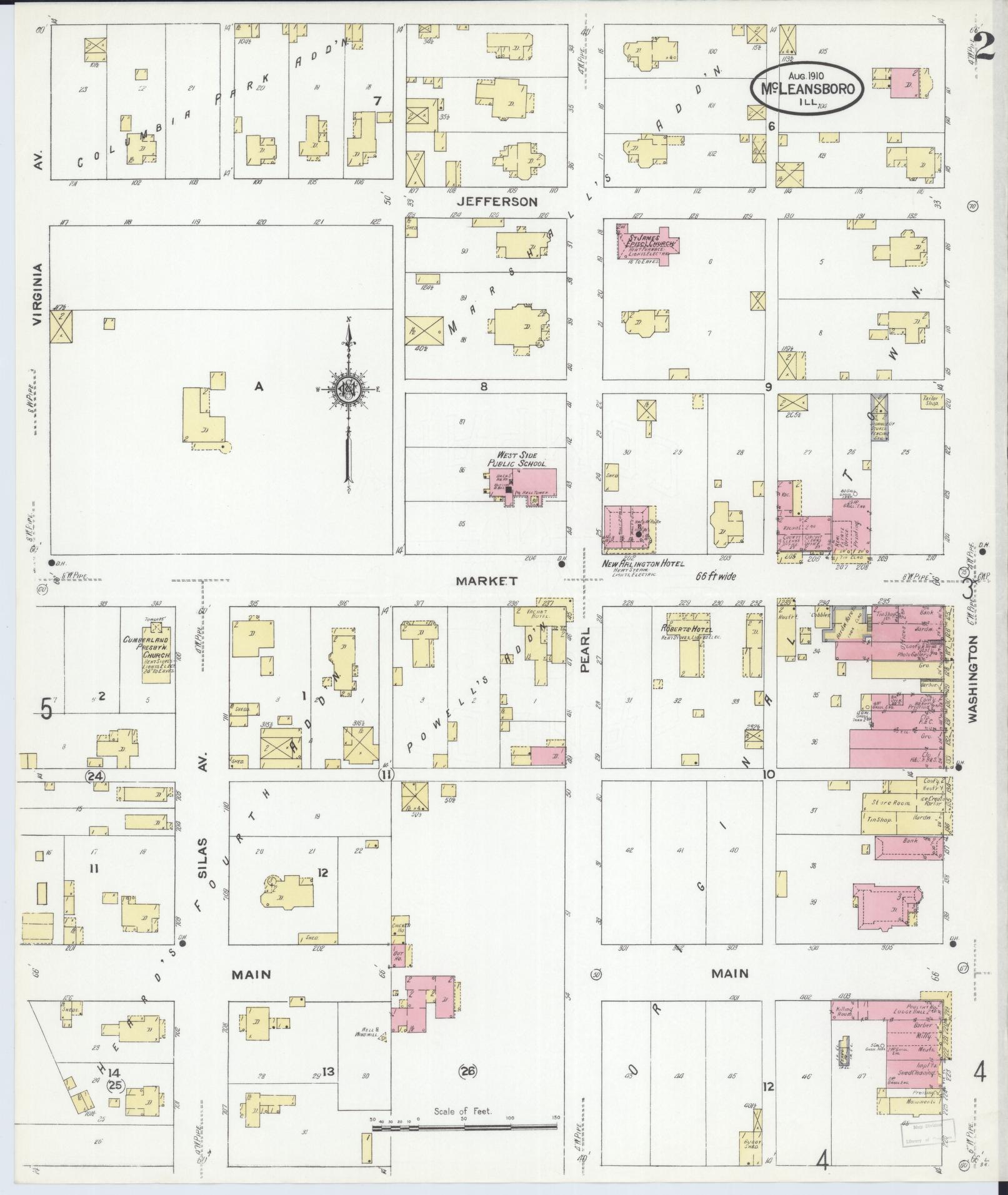 Sanborn Fire Insurance Map from Mcleansboro, Hamilton County, Illinois (1910), Sheet #0002 - Historic Sanborn Fire Insurance Map Print, vintage old map wall art, antique decor, genealogy gift, Illinois Illinois map