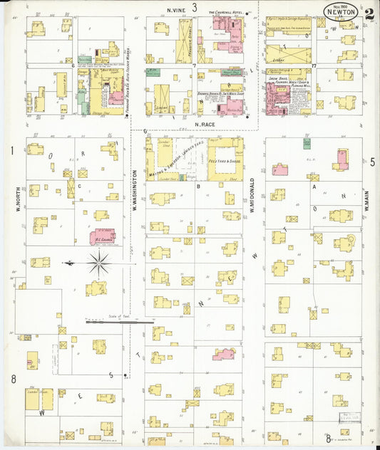Sanborn Fire Insurance Map from Newton, Jasper County, Iowa (1900), Sheet #0002 - Historic Sanborn Fire Insurance Map Print, vintage old map wall art