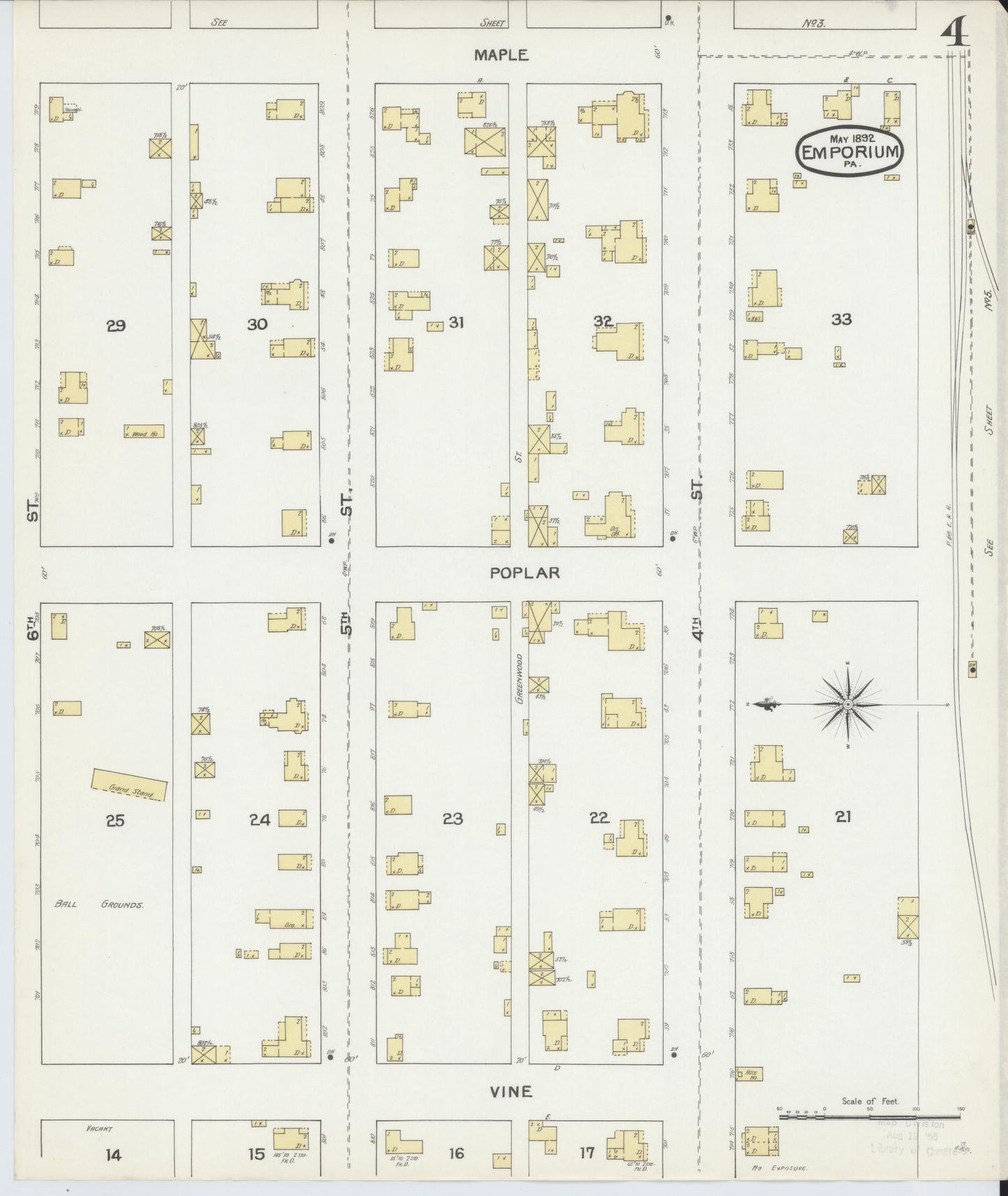 Sanborn Fire Insurance Map from Emporium, Cameron County, Pennsylvania (1892), Sheet #0004 - Historic Sanborn Fire Insurance Map Print, vintage old map wall art, antique decor, genealogy gift, Pennsylvania Pennsylvania map