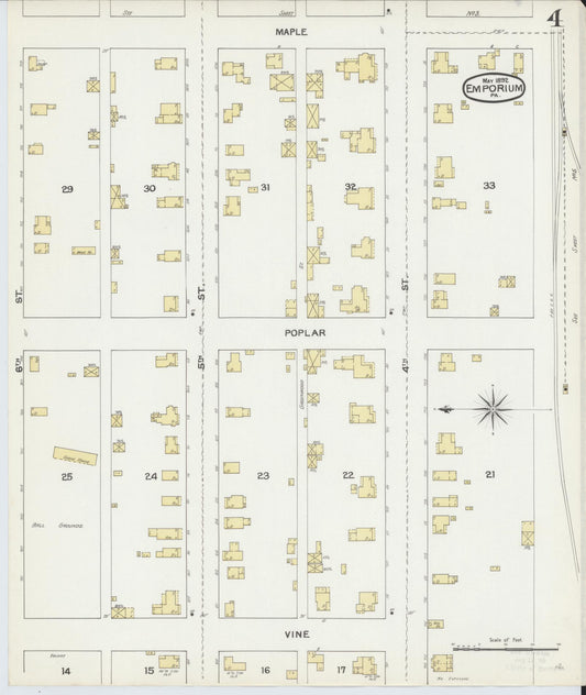 Sanborn Fire Insurance Map from Emporium, Cameron County, Pennsylvania (1892), Sheet #0004 - Historic Sanborn Fire Insurance Map Print, vintage old map wall art, antique decor, genealogy gift, Pennsylvania Pennsylvania map