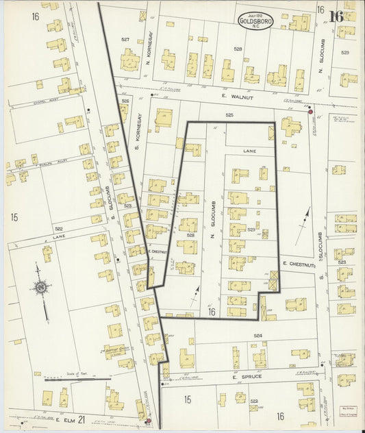 Sanborn Fire Insurance Map from Goldsboro, Wayne County, North Carolina (1913), Sheet #0016 - Historic Sanborn Fire Insurance Map Print, vintage old map wall art, antique decor, genealogy gift, North Carolina North Carolina map