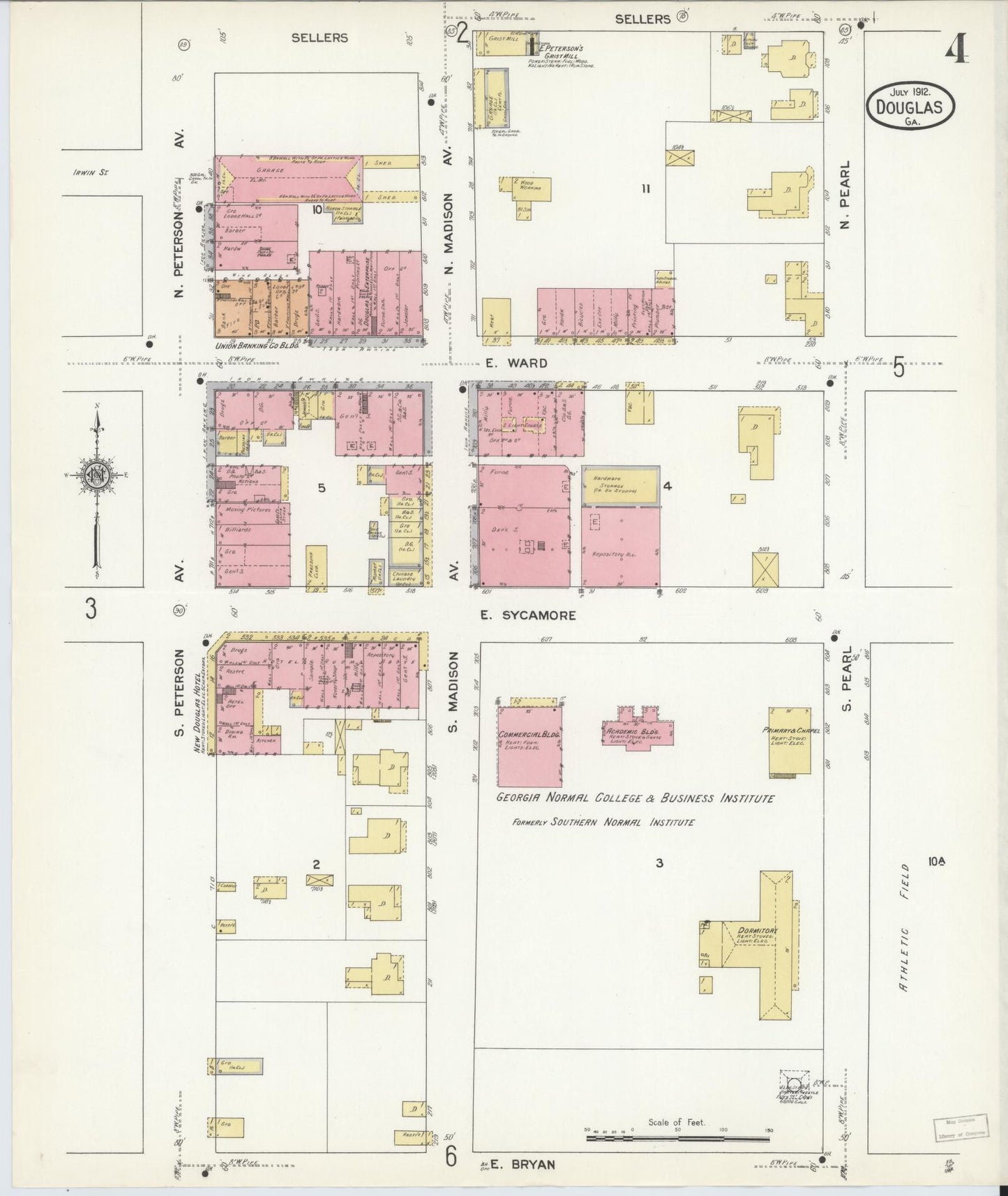 Sanborn Fire Insurance Map from Douglas, Coffee County, Georgia (1912), Sheet #0004 - Complete Map Set gallery image, historic Sanborn map, vintage wall art, Georgia Georgia