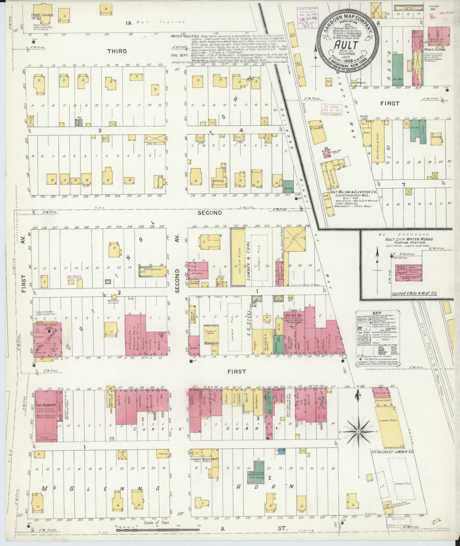 Sanborn Fire Insurance Map from Ault, Weld County, Colorado (1908), Sheet #0001 - Historic Sanborn Fire Insurance Map Print, vintage old map wall art, antique decor, genealogy gift, Colorado Colorado map