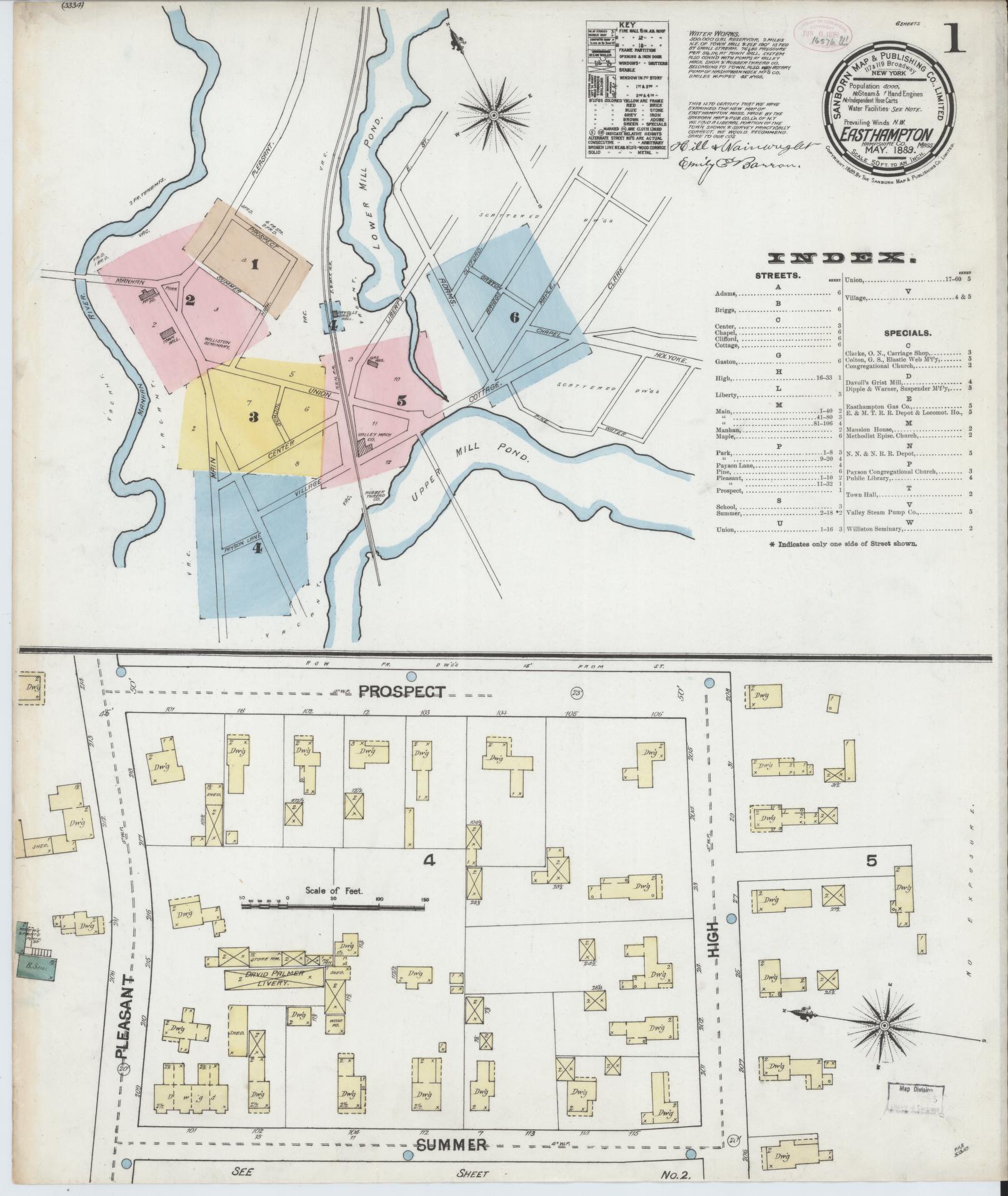 Sanborn Fire Insurance Map from East Hampton, Hampshire County, Massachusetts (1889), Sheet #0001 - Complete Map Set gallery image, historic Sanborn map, vintage wall art, Massachusetts Massachusetts