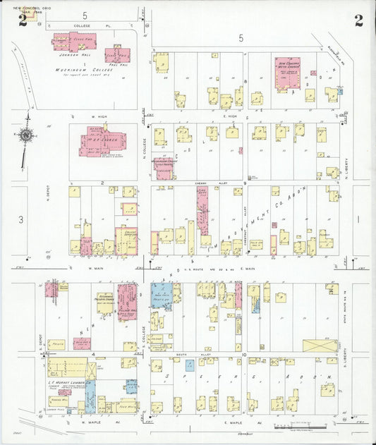 Sanborn Fire Insurance Map from New Concord, Muskingum County, Ohio (1946), Sheet #0002 - Historic Sanborn Fire Insurance Map Print, vintage old map wall art, antique decor, genealogy gift, Ohio Ohio map