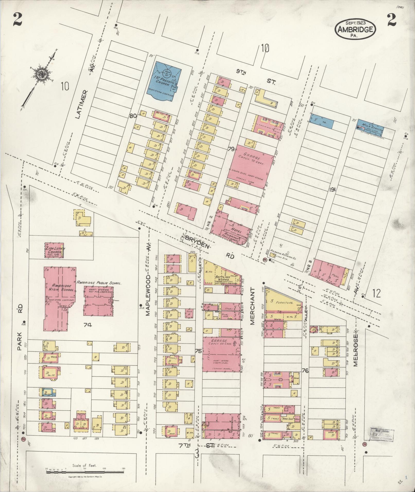 Sanborn Fire Insurance Map from Ambridge, Beaver County, Pennsylvania (1923), Sheet #0002 - Historic Sanborn Fire Insurance Map Print, vintage old map wall art, antique decor, genealogy gift, Pennsylvania Pennsylvania map