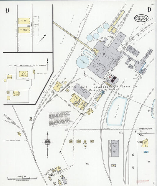 Sanborn Fire Insurance Map from Desloge, Saint Francois County, Missouri (1927), Sheet #0009 - Historic Sanborn Fire Insurance Map Print, vintage old map wall art, antique decor, genealogy gift, Missouri Missouri map