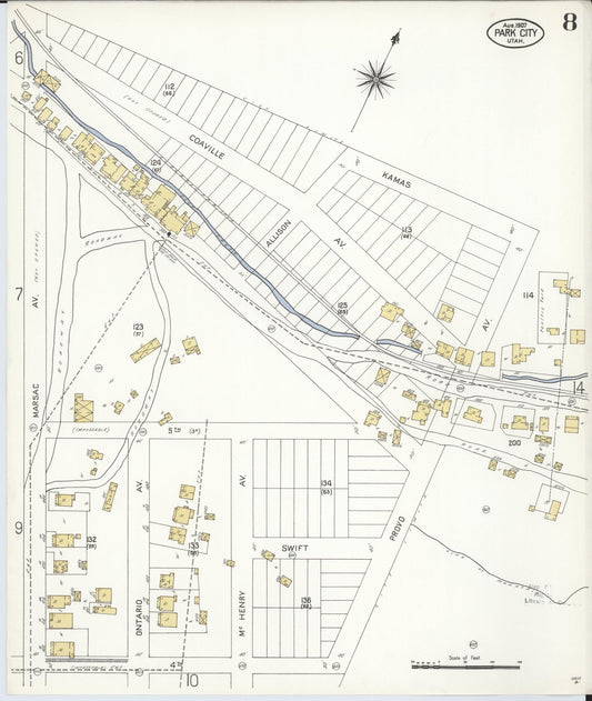 Sanborn Fire Insurance Map from Park City, Summit County, Utah (1907), Sheet #0008 - Historic Sanborn Fire Insurance Map Print, vintage old map wall art, antique decor, genealogy gift, Utah Utah map