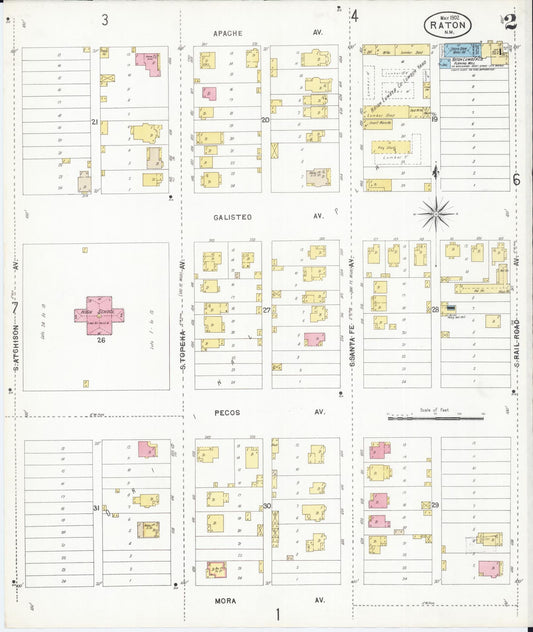 Sanborn Fire Insurance Map from Raton, Colfax County, New Mexico (1902), Sheet #0002 - Historic Sanborn Fire Insurance Map Print, vintage old map wall art, antique decor, genealogy gift, New Mexico New Mexico map
